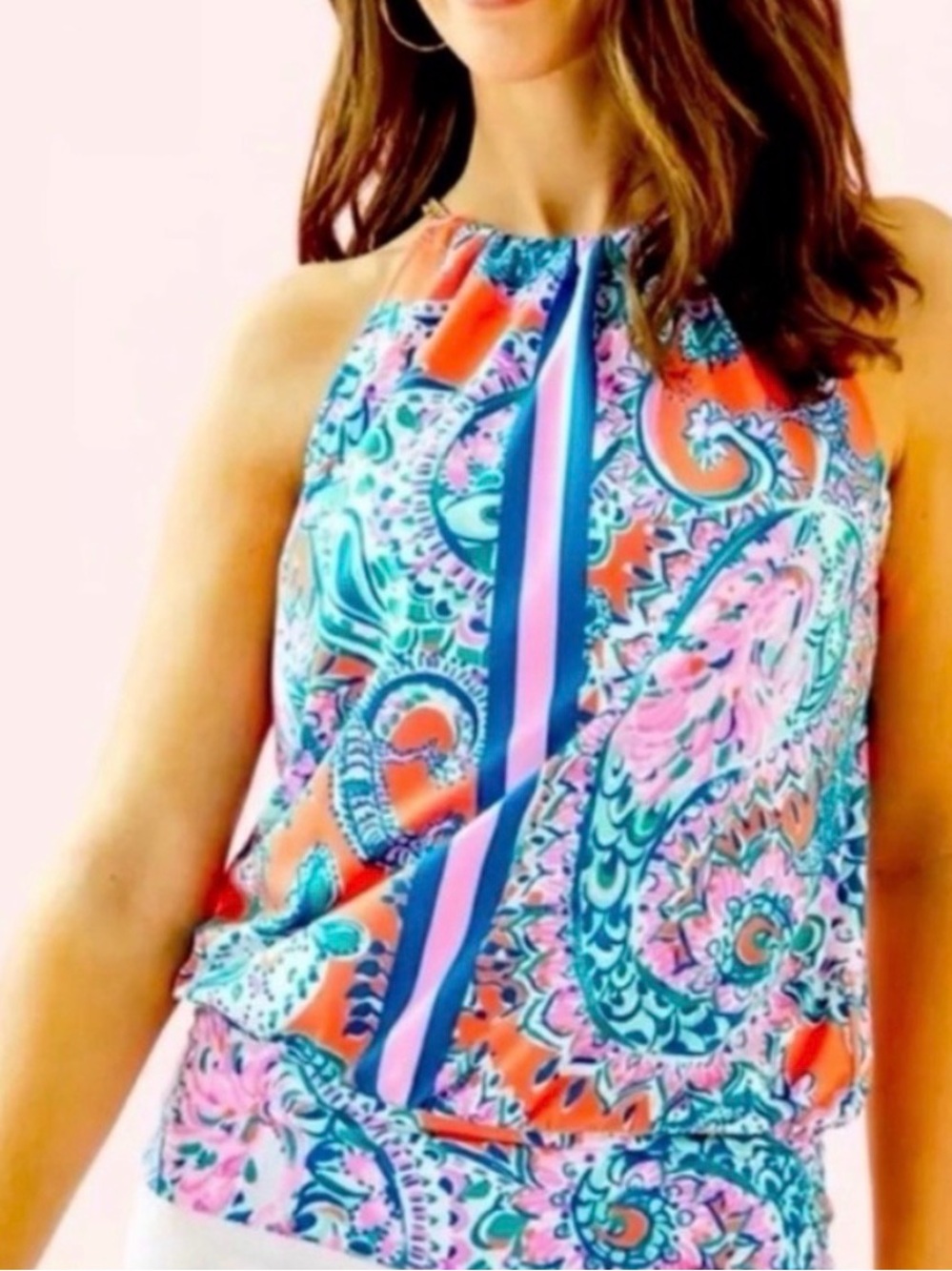 Lilly Pulitzer Bowen Halter Top in Coral and Teal